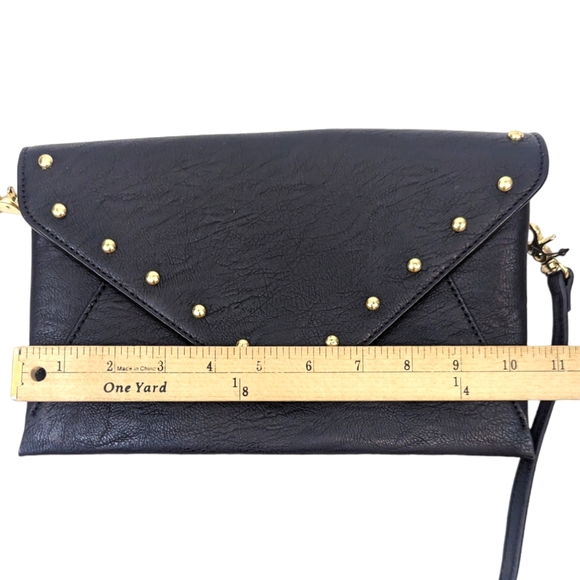 INC International Concepts Vegan Leather Crossbody Purse Black Gold Studded - Picture 7 of 9